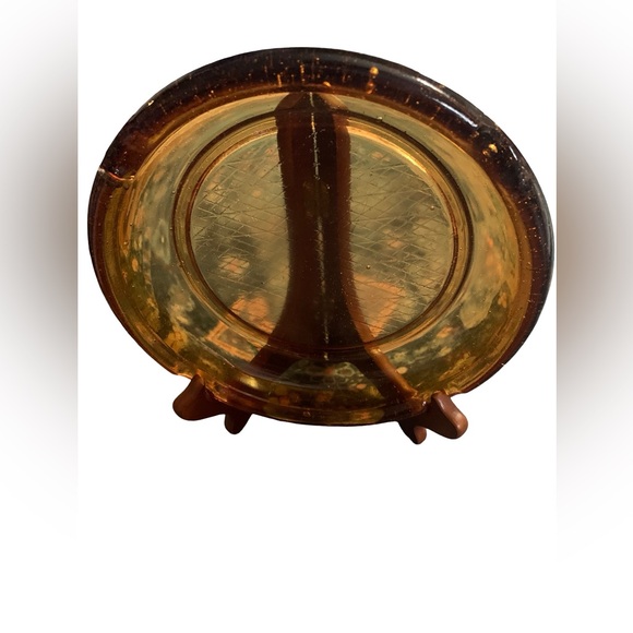 Other - Vintage Ashtray 8" Round Amber Glass Cigarette Cigar MCM Diamond Grid Bubble